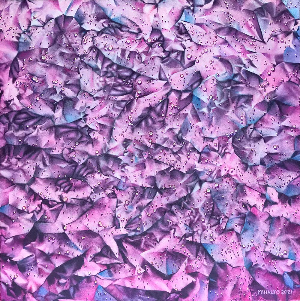 Purple Crinkle Covid, acrylic on canvas, 24x24, 2021